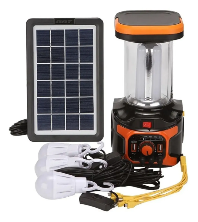 Kit solar pentru camping, klausstech, lumina led, panou solar inclus, accesorii incluse, negru